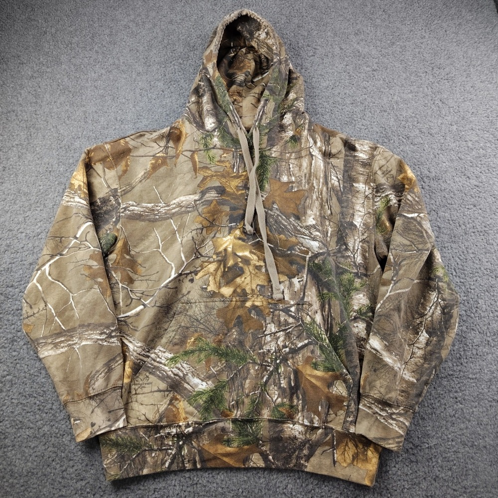 Realtree Camo Hoodie Mens Large L Brown Forest Hunting Pullover Sweatshirt Faded